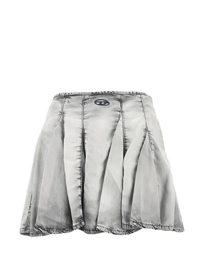 Diesel Logo-detail Pleated Mini Skirt In Gray