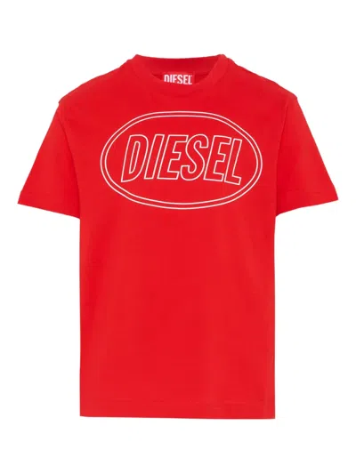 Diesel Kids' Logo-detail Short-sleeve T-shirt In Red
