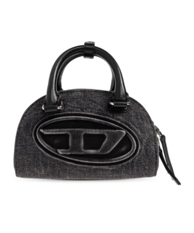 Diesel Logo Detail Top Handle Handbag In Gray