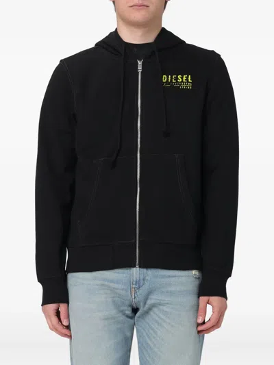 Diesel Logo-detail Zip-up Hoodie In Black