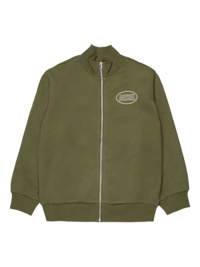 Diesel Kids' Logo-detail Zip-up Sweatshirt In Green