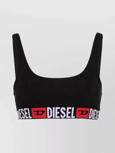 Diesel Logo Elastic Ribbed Cotton Bra In Black