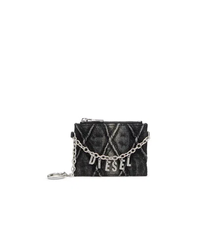 Diesel Logo Embellished Chained Card Holder In Black