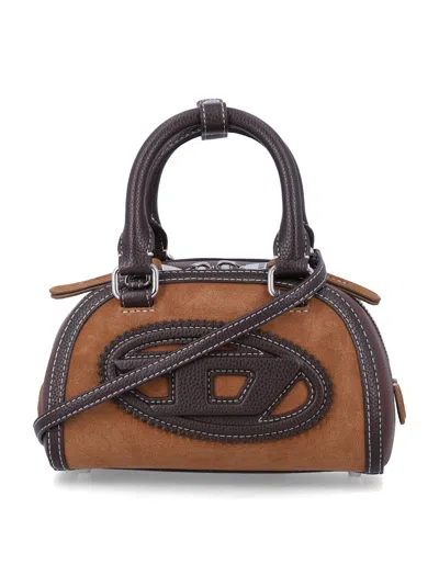 Diesel Logo Embellished Top Handle Satchel In Brown