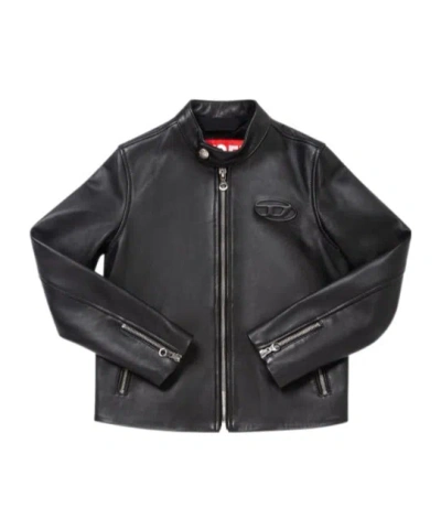 Diesel Logo Embossed Leather Jacket