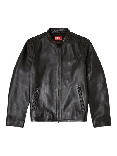 Diesel Logo-embossed Leather Jacket In Black