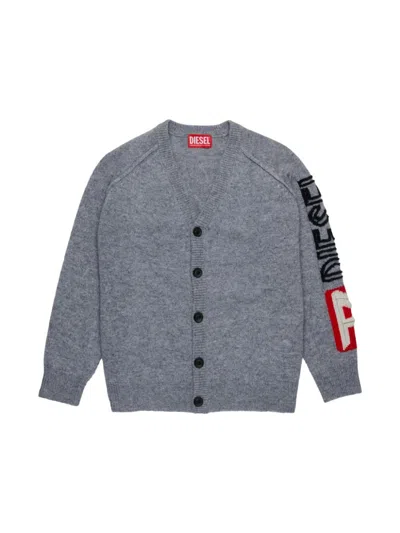 Diesel Kids' Logo-embroidered Cardigan In Grey