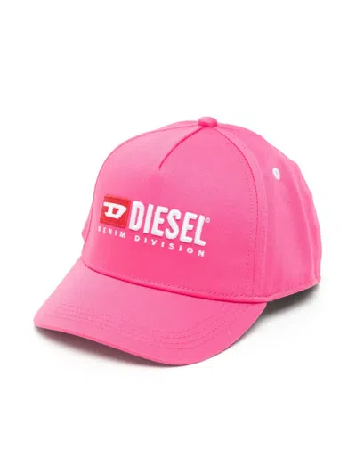 Diesel Kids' Logo-embroidered Cotton Cap In Pink