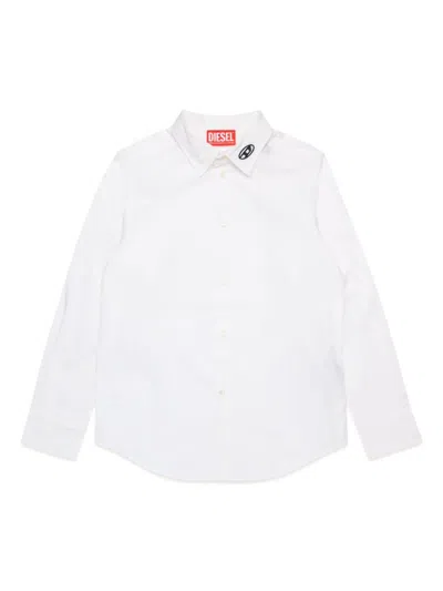 Diesel Kids' Logo-embroidered Cotton Shirt In White