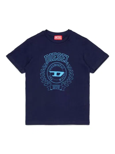 Diesel Kids' Logo-embroidered Cotton T-shirt In Blue