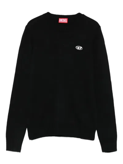 Diesel Kids' Logo-embroidered Crew-neck Sweater In Black