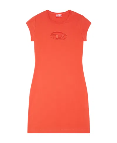 Diesel Logo Embroidered Crewneck Mini Dress In Orange