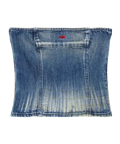 Diesel Logo-embroidered Denim Top In Blue