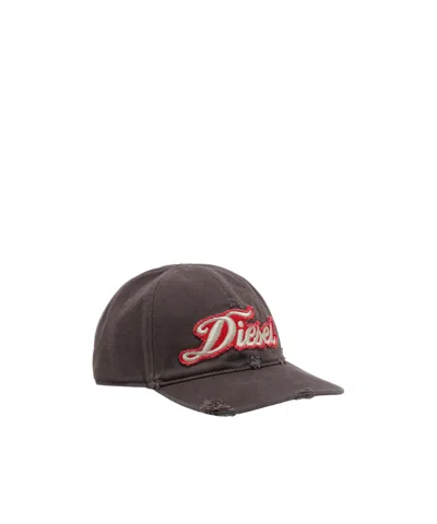 Diesel Logo Embroidered Distressed Baseball Cap In Dark Gray