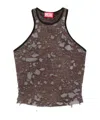 Diesel Logo Embroidered Distressed Sleeveless Top In Brown