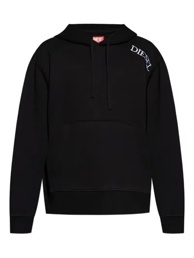 Diesel Logo-embroidered Hooded Sweatshirt In Black