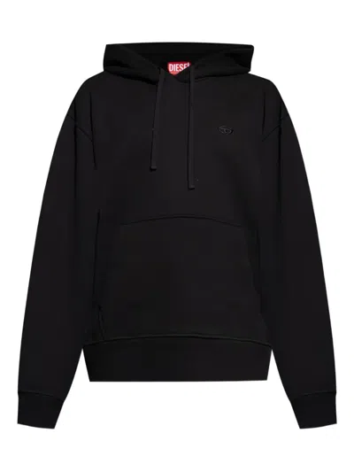 Diesel Logo-embroidered Hooded Sweatshirt In Black