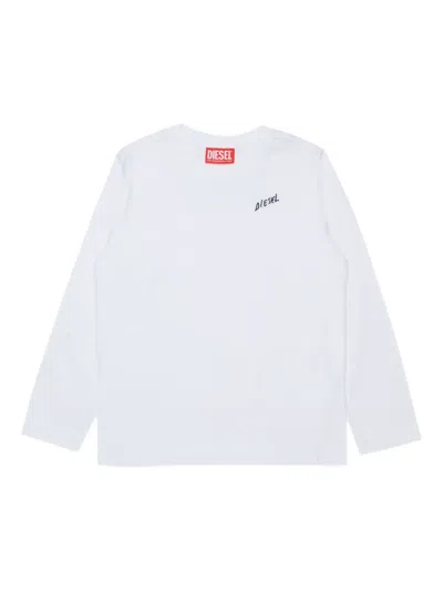 Diesel Kids' Logo-embroidered Long-sleeve T-shirt In White