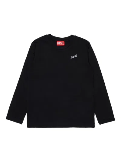 Diesel Kids' Logo-embroidered Long-sleeve T-shirt In Black