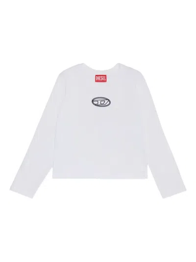 Diesel Kids' Logo-embroidered Long-sleeve Top In White