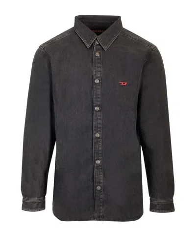 Diesel Black Denim Shirt Casual Black In Multicolor