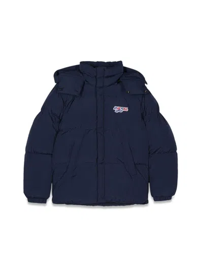 Diesel Logo Embroidered Long-sleeved Puffer Jacket In Blue