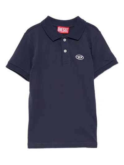 Diesel Kids' Logo-embroidered Polo Shirt In Blue
