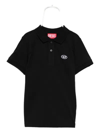 Diesel Kids' Logo-embroidered Polo Shirt In Black