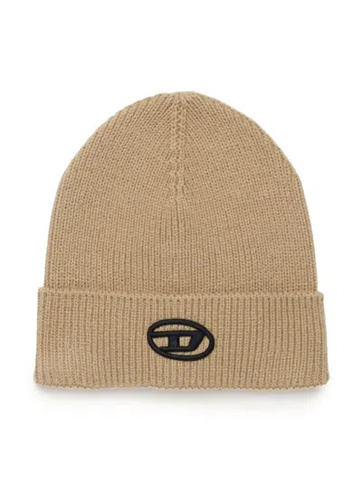 Diesel Logo-embroidered Ribbed-knit Beanie In Brown