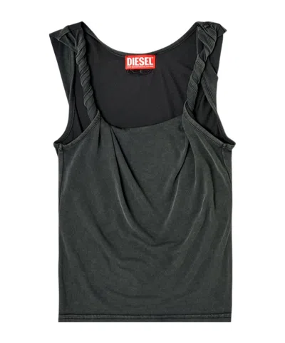Diesel Logo Embroidered Ribbed Tank Top In Gray