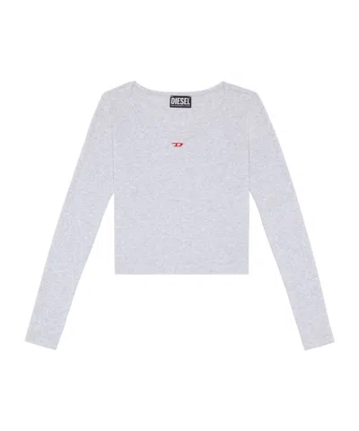Diesel Logo-embroidered Scoop-neck T-shirt In White