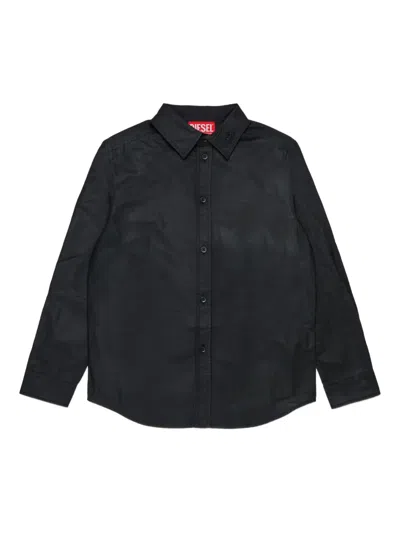 Diesel Kids' Logo-embroidered Shirt In Black
