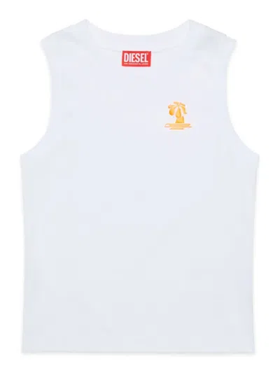Diesel Kids' Logo-embroidered Sleeveless T-shirt In White