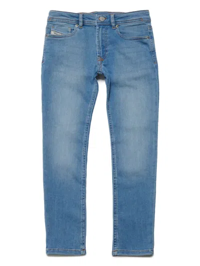 Diesel Kids' Logo-embroidered Straight-leg Jeans In Blue