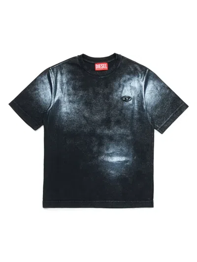 Diesel Kids' Logo-embroidered T-shirt In Black
