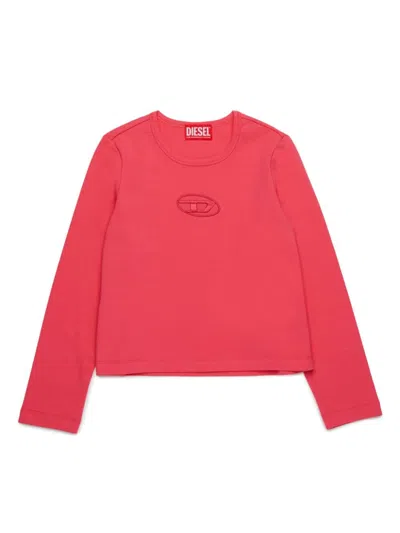 Diesel Kids' Logo-embroidered T-shirt In Pink