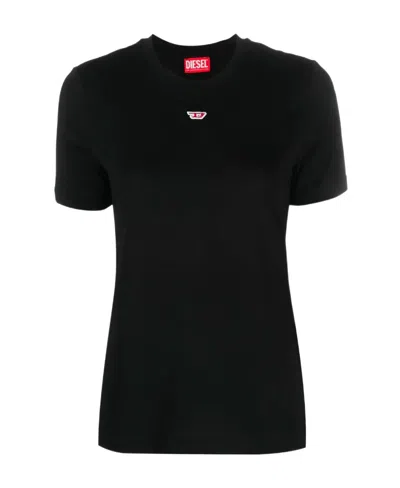 Diesel Logo Embroidery Cotton T-shirt In Black