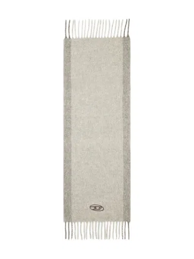 Diesel Logo-embroidery Fringed-edge Scarf In Gray