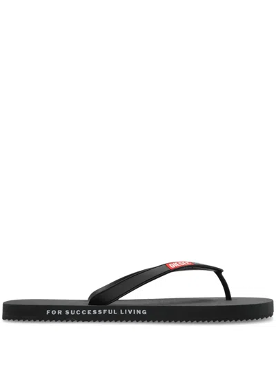Diesel Logo Flip Flops In Black