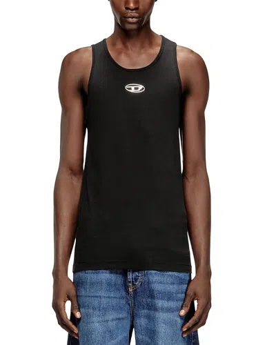 Diesel T-bisco-iod Black Sleeveless Top With Logo Detail On The Front In Cotton Man In Metallic