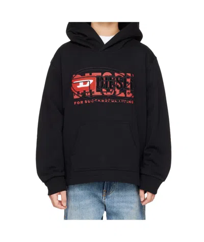 Diesel Logo Hoodie In Black