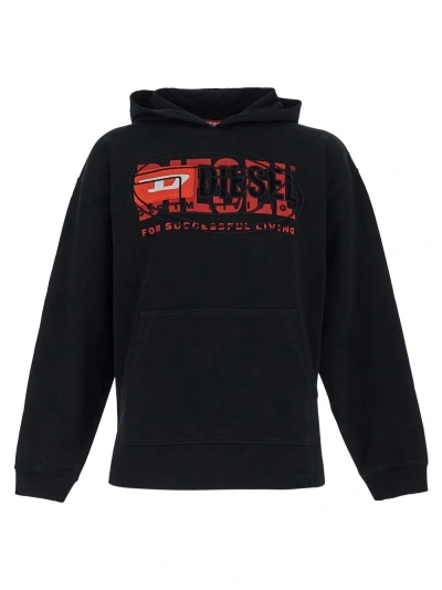 Diesel Logo Hoodie In Black