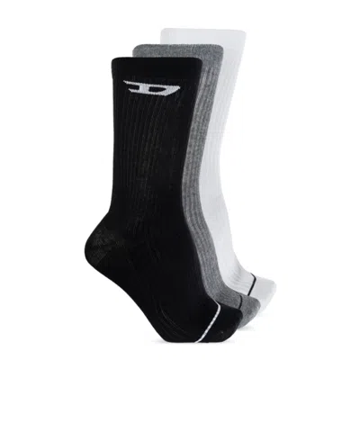 Diesel Logo-intarsia Socks (pack Of Three) In Black