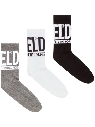 DIESEL LOGO-INTARSIA SOCKS (PACK OF THREE)