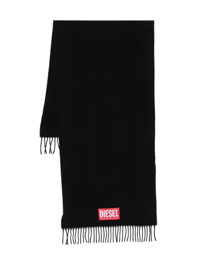 Diesel Logo-label Fringed Scarf In Black