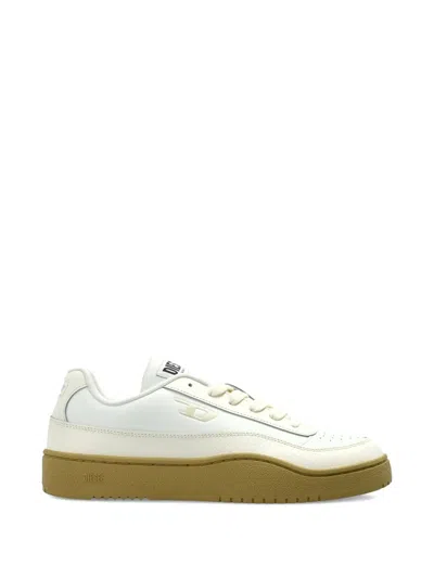 Diesel Logo Leather Sneakers In Brown