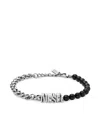 Diesel Black Agate Beaded Chain Bracelet In Silver