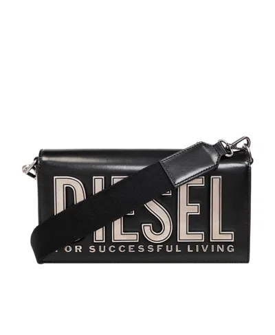 Diesel Logo-lettering Foldover Tote Bag In Black