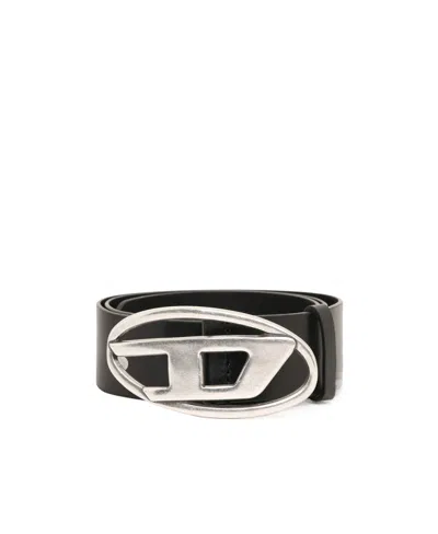 Diesel 4cm D Leather Buckle Belt In Black