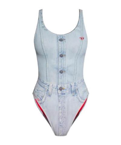 Diesel Denim Effect Bfsw-slia One-piece Swimsuit In Blue